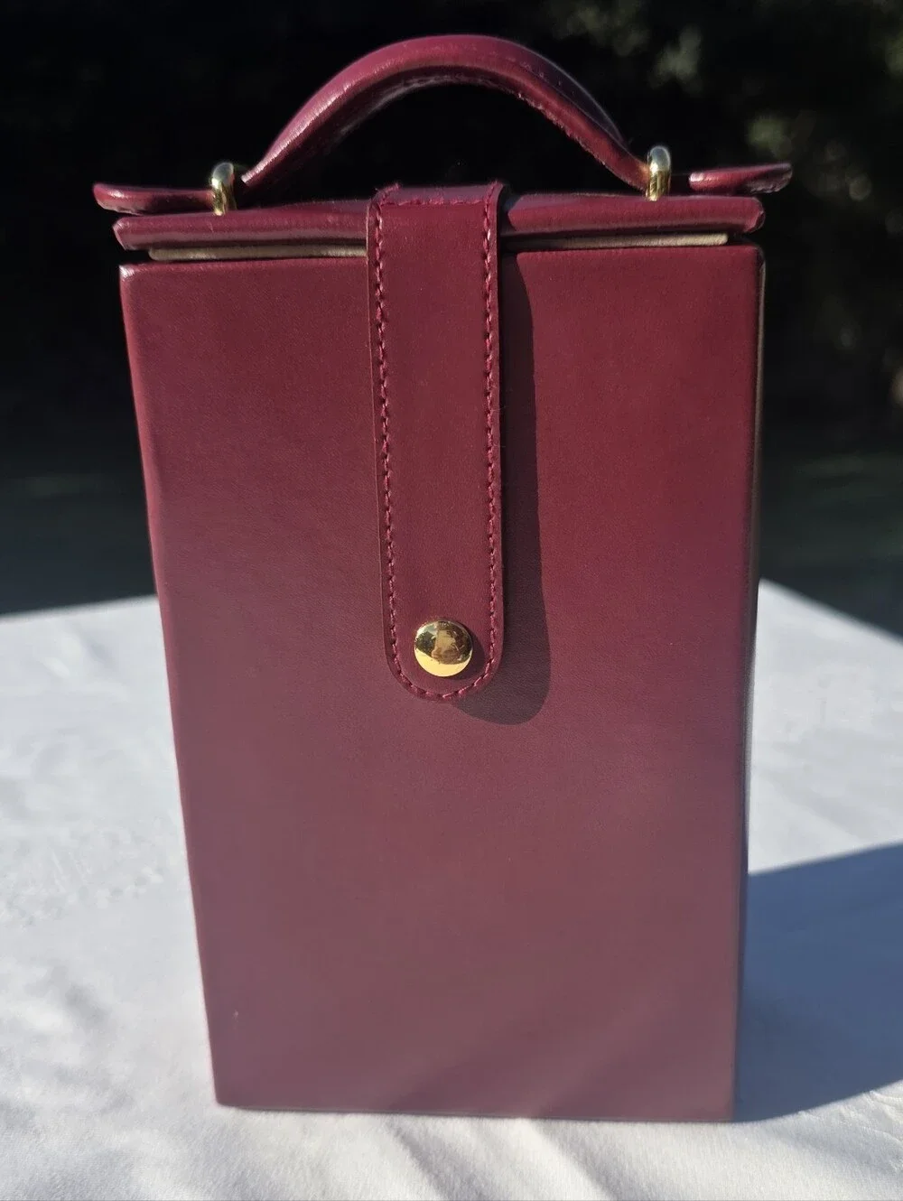 Vintage Burgundy Travel Jewelry Case Mirror Ring Storage Vanity Box